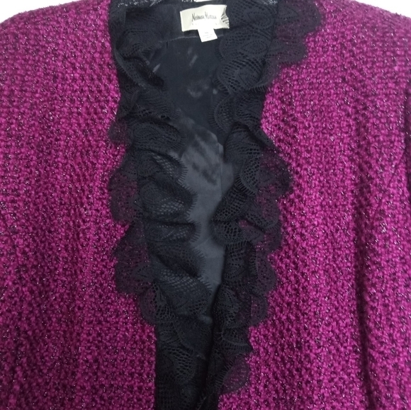 Neiman Marcus Exclusive Burgundy Red/Black Metallic Wool Blend Blazer size 16 - Picture 2 of 14